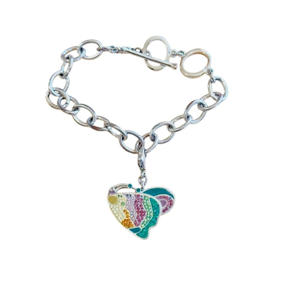 Swarovski Tropical Fish Charm Bracelet Crystal Silver Rhodium Plated As Is 7.5"